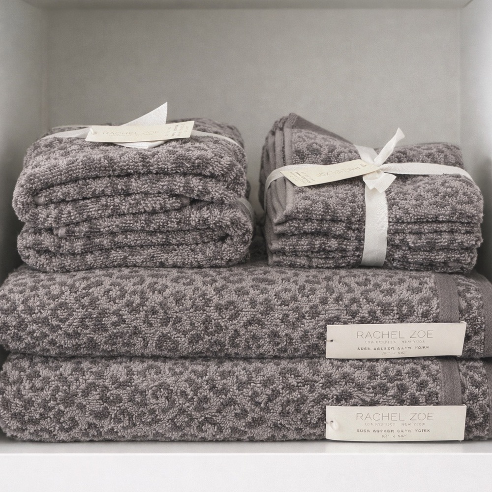 NWT Rachel Zoe Gray Leopard Print 8-Piece Towel Set 100% Cotton